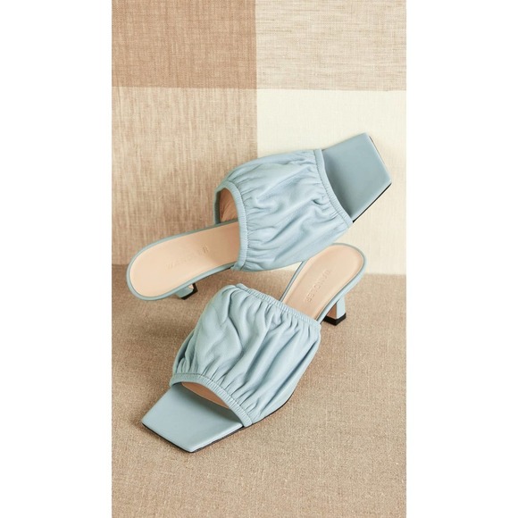 Wandler Ava Kitten Lambskin Leather Heels in Light Blue Size 10.5
